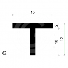 T Profiel | EPDM | 15 mm breedte | 12 mm hoogte